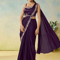 Designer Dark Purple Embroidered Saree Blouse