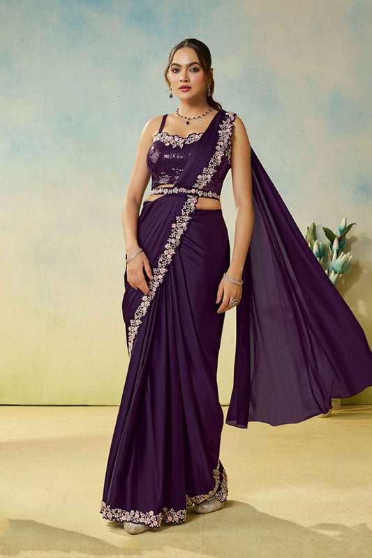 Designer Dark Purple Embroidered Saree Blouse