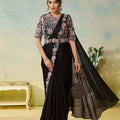 Designer Black Saree with Pink Matching Blouse Party Wear Saree