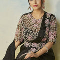 Designer Black Saree with Pink Matching Blouse Party Wear Saree