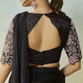Designer Black Saree with Pink Matching Blouse Party Wear Saree
