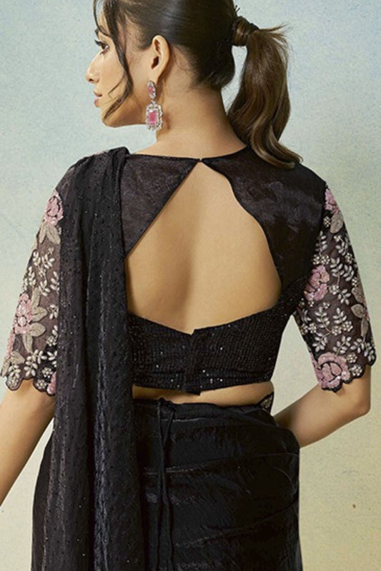 Designer Black Saree with Pink Matching Blouse Party Wear Saree