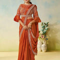 Designer Rust Orange Saree Fancy Blouse Elegant  Party Wear Saree