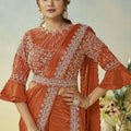 Designer Rust Orange Saree Fancy Blouse Elegant  Party Wear Saree
