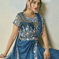 Designer Teal Blue Saree Blouse Elegant Party Wear Saree