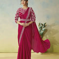 Elegant Wine Pink Designer Saree Stylish Blouse Party Wear