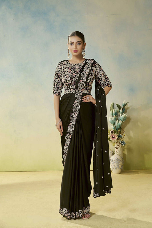 Dark Green Designer Saree Matching Blouse Party Wear