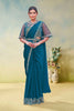 Teal Blue Designer Saree with Sheer Sleeve Blouse