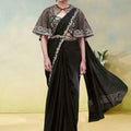 Designer Black Saree with Stylish Net Cape Blouse