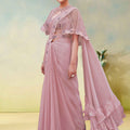 Dusty Pink Saree Designer Net Cape Blouse  Party Wear
