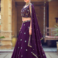 Elegant Purple Embroidered Georgette Lehenga Choli with Mirror Work and Dupatta