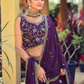 Elegant Purple Embroidered Georgette Lehenga Choli with Mirror Work and Dupatta