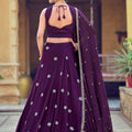 Elegant Purple Embroidered Georgette Lehenga Choli with Mirror Work and Dupatta