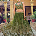 Graceful Olive Green Embroidered Net Lehenga Choli with Dupatta for Wedding