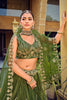 Graceful Olive Green Embroidered Net Lehenga Choli with Dupatta for Wedding