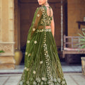 Graceful Olive Green Embroidered Net Lehenga Choli with Dupatta for Wedding