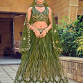 Graceful Olive Green Embroidered Net Lehenga Choli with Dupatta for Wedding