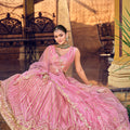 Charming Baby Pink Embroidered Net Lehenga Choli with Dupatta for Wedding
