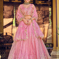 Charming Baby Pink Embroidered Net Lehenga Choli with Dupatta for Wedding