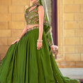 Simplistic Olive Green Embroidered Silk Lehenga Choli with Dupatta