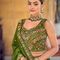 Simplistic Olive Green Embroidered Silk Lehenga Choli with Dupatta