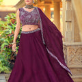 Refreshing Wine Embroidered Silk Lehenga Choli with Dupatta for Wedding
