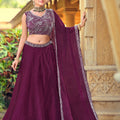 Refreshing Wine Embroidered Silk Lehenga Choli with Dupatta for Wedding