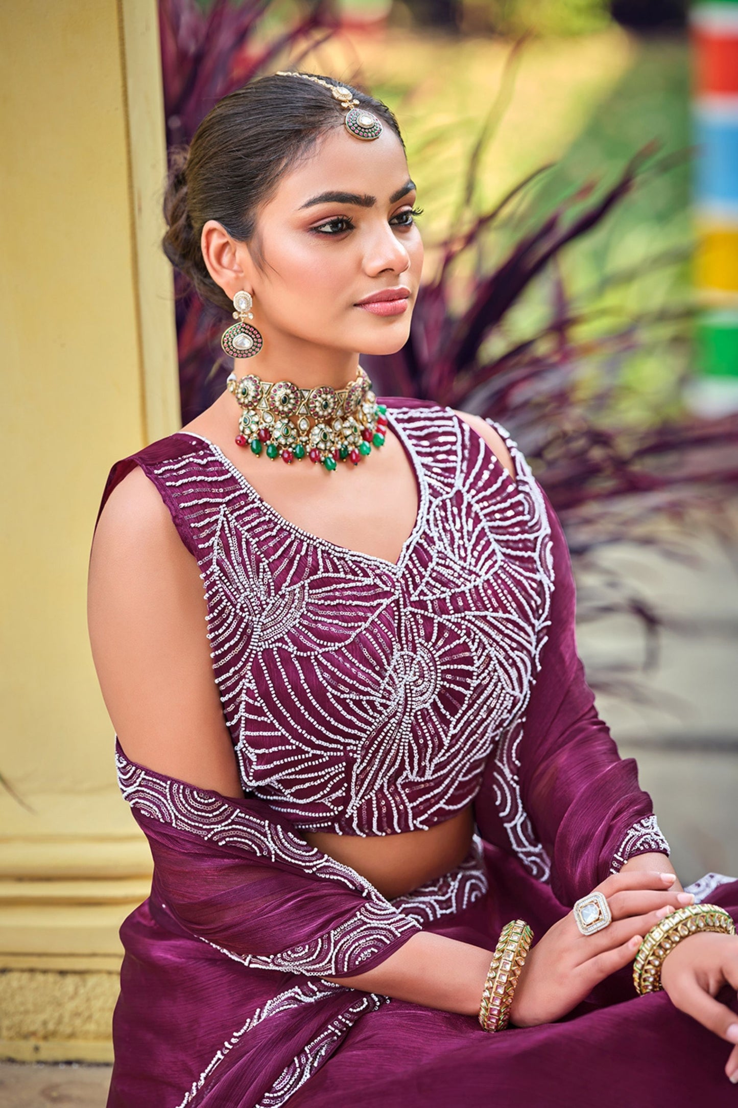 Refreshing Wine Embroidered Silk Lehenga Choli with Dupatta for Wedding