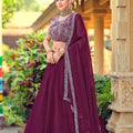 Refreshing Wine Embroidered Silk Lehenga Choli with Dupatta for Wedding