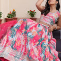 Vibrant Pink Floral Printed Chinon Lehenga Choli with Dupatta for Festive Occasion