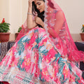 Vibrant Pink Floral Printed Chinon Lehenga Choli with Dupatta for Festive Occasion