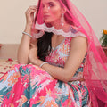 Vibrant Pink Floral Printed Chinon Lehenga Choli with Dupatta for Festive Occasion
