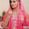 Vibrant Pink Floral Printed Chinon Lehenga Choli with Dupatta for Festive Occasion