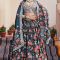 Stylish Green Floral Printed Chinon Lehenga Choli with Dupatta for Festive Occasion