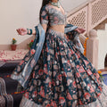 Stylish Green Floral Printed Chinon Lehenga Choli with Dupatta for Festive Occasion