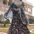 Stylish Green Floral Printed Chinon Lehenga Choli with Dupatta for Festive Occasion
