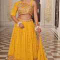 Radiant Mustard Yellow Embroidered Georgette Lehenga Choli with Dupatta for Festival