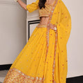 Radiant Mustard Yellow Embroidered Georgette Lehenga Choli with Dupatta for Festival