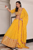 Radiant Mustard Yellow Embroidered Georgette Lehenga Choli with Dupatta for Festival