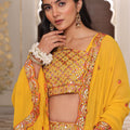 Radiant Mustard Yellow Embroidered Georgette Lehenga Choli with Dupatta for Festival