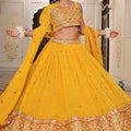 Radiant Mustard Yellow Embroidered Georgette Lehenga Choli with Dupatta for Festival