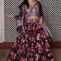 Glorious Wine Floral Printed Chinon Lehenga Choli with Dupatta for Festive Occasion