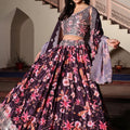 Glorious Wine Floral Printed Chinon Lehenga Choli with Dupatta for Festive Occasion