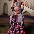 Glorious Wine Floral Printed Chinon Lehenga Choli with Dupatta for Festive Occasion