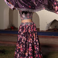 Glorious Wine Floral Printed Chinon Lehenga Choli with Dupatta for Festive Occasion