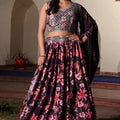 Glorious Wine Floral Printed Chinon Lehenga Choli with Dupatta for Festive Occasion