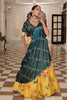 Gorgeous Yellow and Teal Floral Printed Silk Lehenga Choli with Dupatta for Festive Occasion