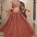 Trendy Brown Embroidered Georgette Lehenga Choli with Dupatta for Wedding