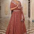 Trendy Brown Embroidered Georgette Lehenga Choli with Dupatta for Wedding