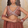 Trendy Brown Embroidered Georgette Lehenga Choli with Dupatta for Wedding